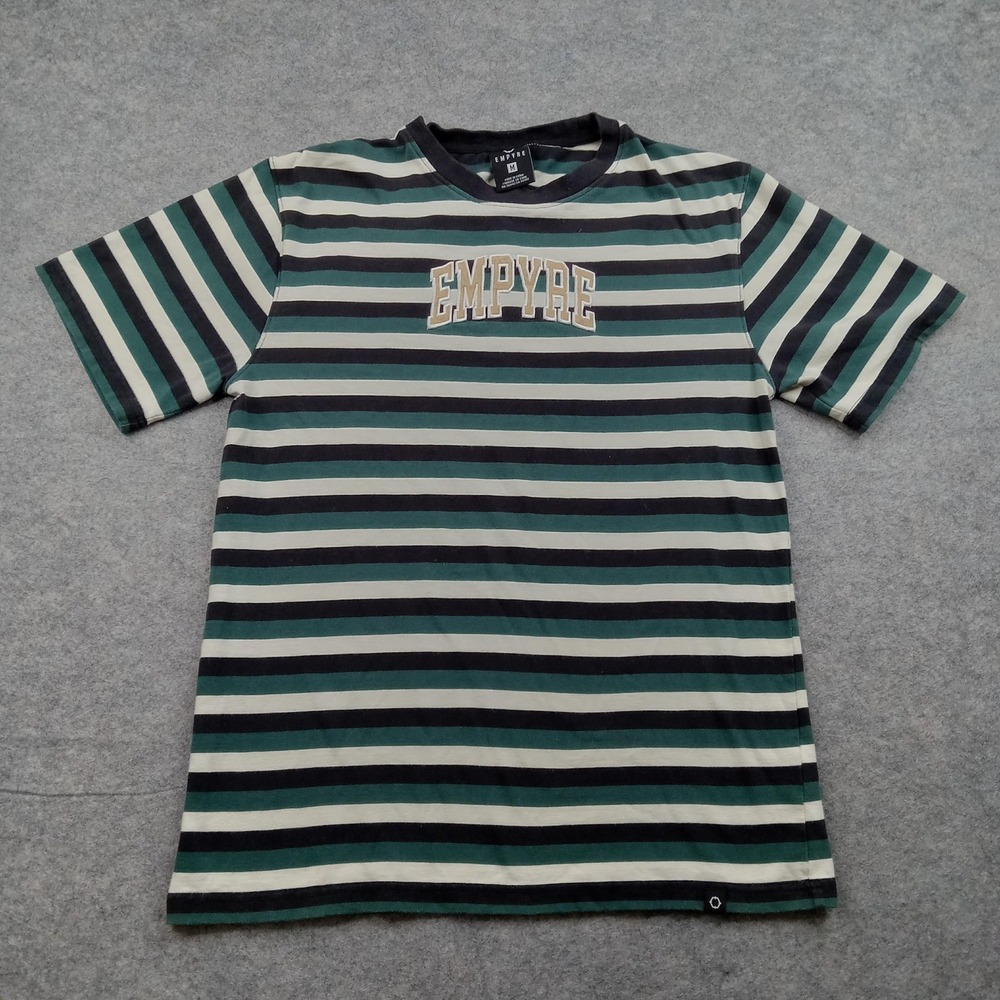Empyre Shirt Mens Medium Green Black‎ Striped Logo Skate Graphic Cotton Blend